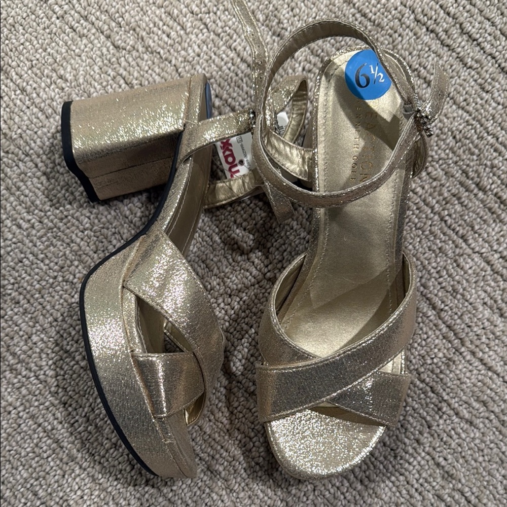 Reaction Kenneth Cole Gold Heels Ankle Strap Metallic